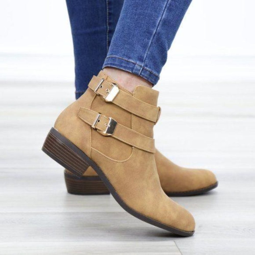 Vegan Nubuck Chestnut Color Ankle Boots Gold Acces - Picture 4 of 9